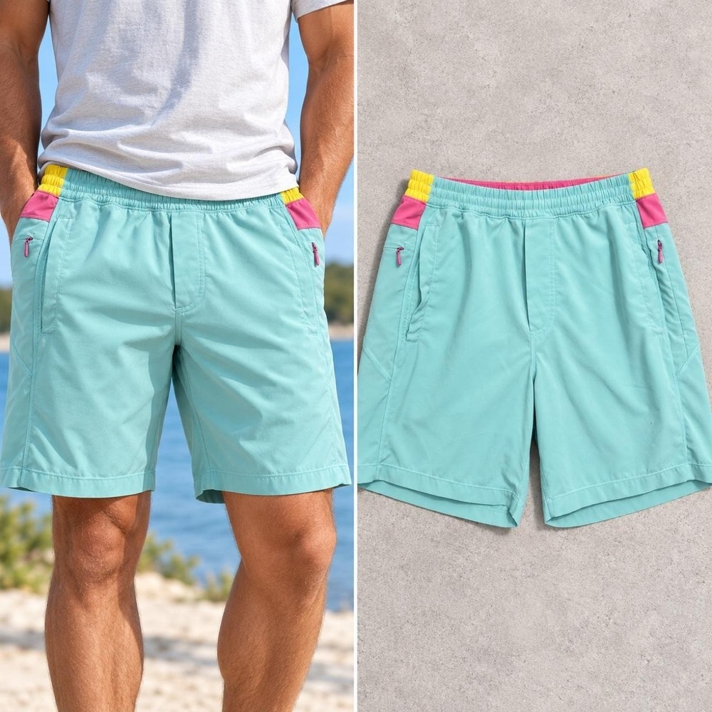 Birddogs Boom for Your Boomstick Shorts Men's L Aqua Lined Pocket Colorblock Gym